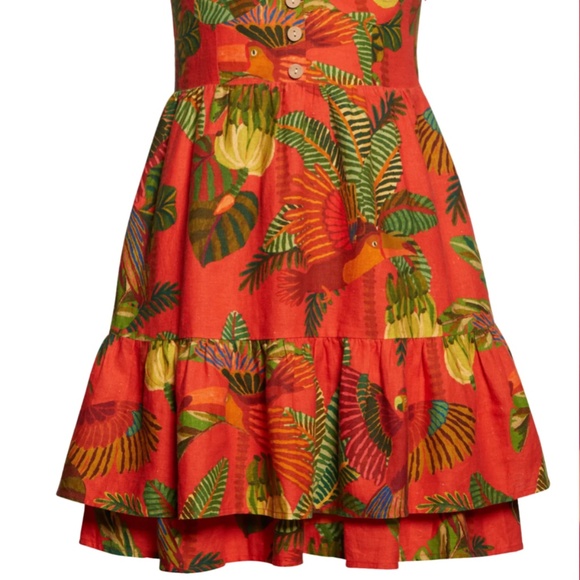 NWT $165 FARM RIO Forest Birds Tiered Linen Blend Dress in size XS and Small! - Picture 11 of 12